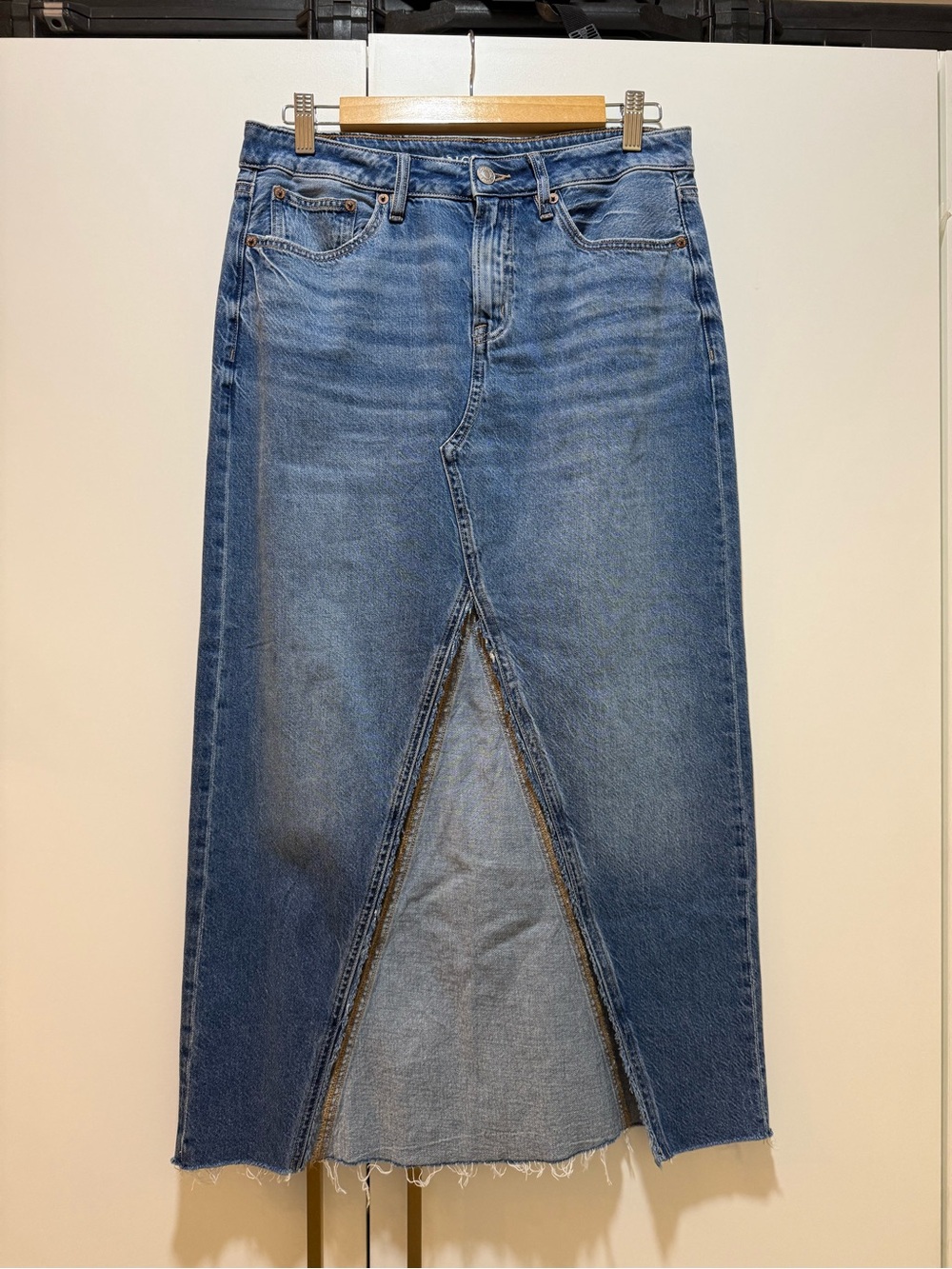 American Eagle Outfitters Blue Denim Midi Skirt with Front Slit